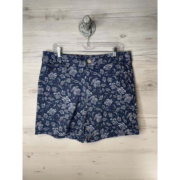 JACHS Girlfriend Shorts Womens XL Navy Blue Floral Print Stretch Zip Fly Pockets - Picture 1 of 10